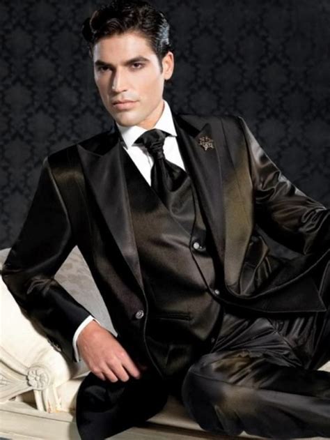 Buy Men Suits Black Silk 3 Piece Slim Fit Elegant Formal Fashion Online