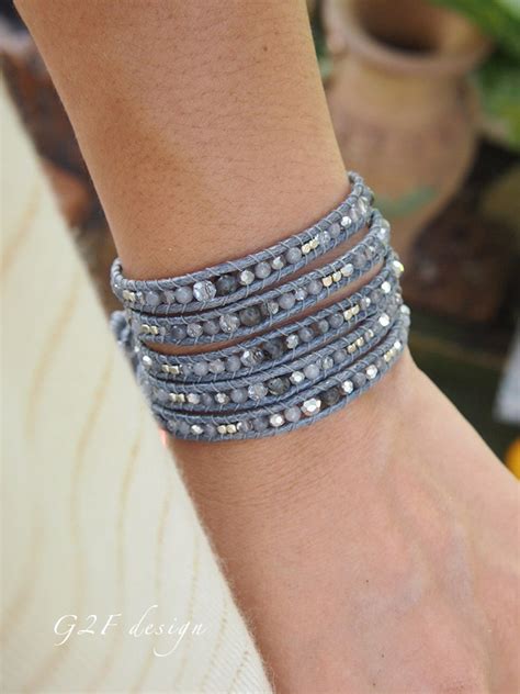 5 Times Wrap Bracelet Grey Beaded Mix Boho Bracelet Bohemian