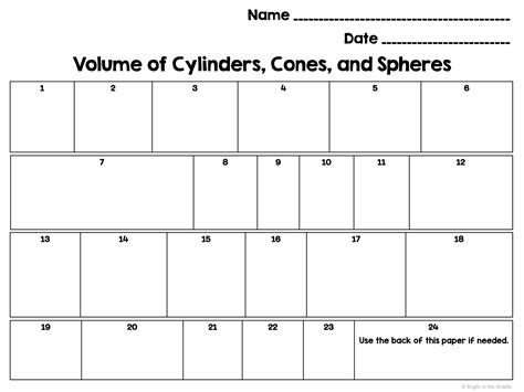 Volume Of Cylinders Cones And Spheres Task Cards Bright In The