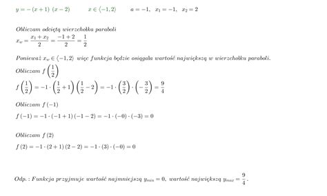 Oblicz najmniejszą i największą wartość funkcji kwadratowej f x x 1