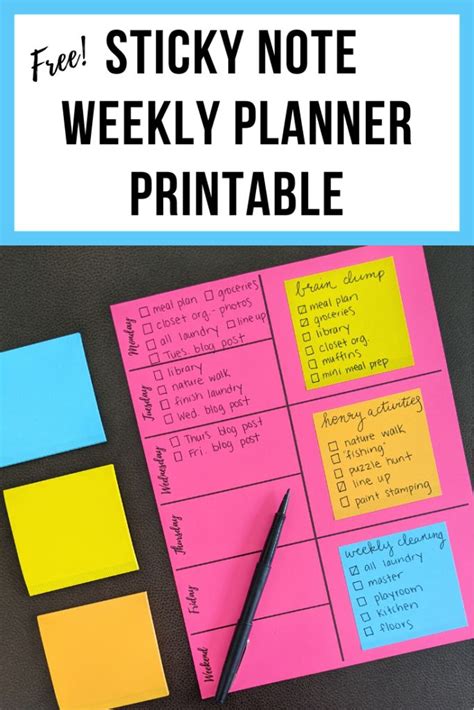 Free Sticky Note Weekly Planner Brain Dump Printable Freeprintable