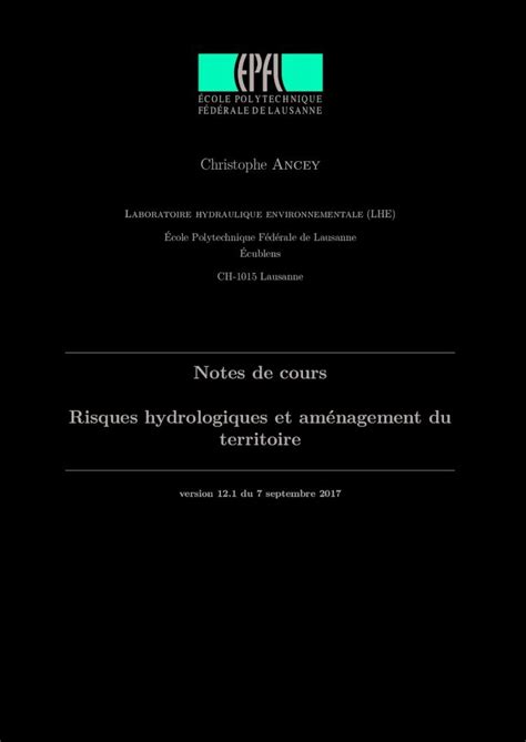 Pdf Notes De Cours Risques Hydrologiques Et Am Nagement Du Territoire