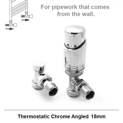 Modern Chrome Angled Thermostatic Radiator Valves 15mm Pair Myhomeware