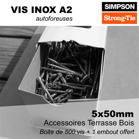 Vis 5x50mm Inox A2 Autoforeuse Tête Torx Pour Terrasse Boîte de 500 vis