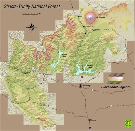 Shasta Trinity National Forest Elevation Map - Lakehead California ...