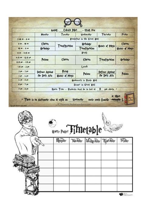 The Timetable For Harry Potter S School Days