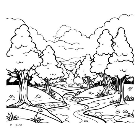 Premium Vector Black And White Cartoon Illustration Of Forest Landscape Coloring Page