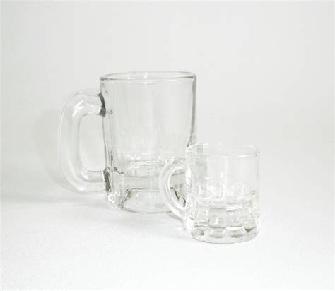 Vintage Mini Beer Mug Shot Glasses Pair Of Federal Clear Round Heavy Glass Set Of Small Mini