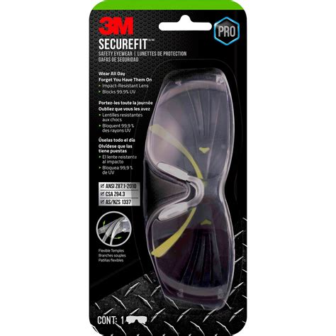 3M SecureFit Safety Glasses, Clear Lens, Model# SF400C-LV-4-PS