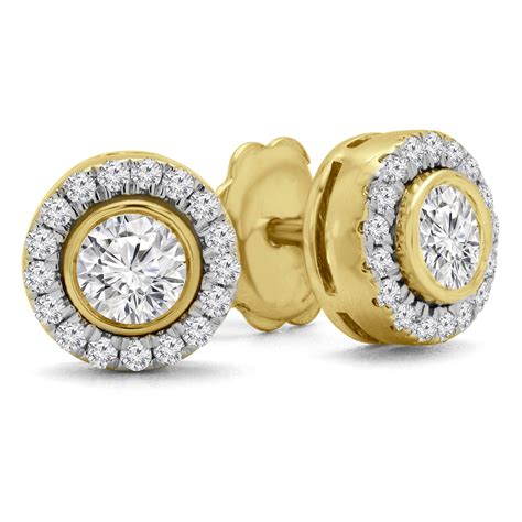 Round Cut Diamond Multi Stone Bezel Set Halo Vintage Stud Earrings With