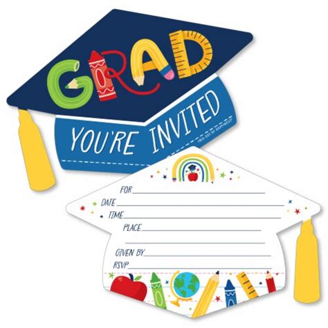 Big Dot Of Happiness Elementary Grad Shaped Fill In Invitations Cards