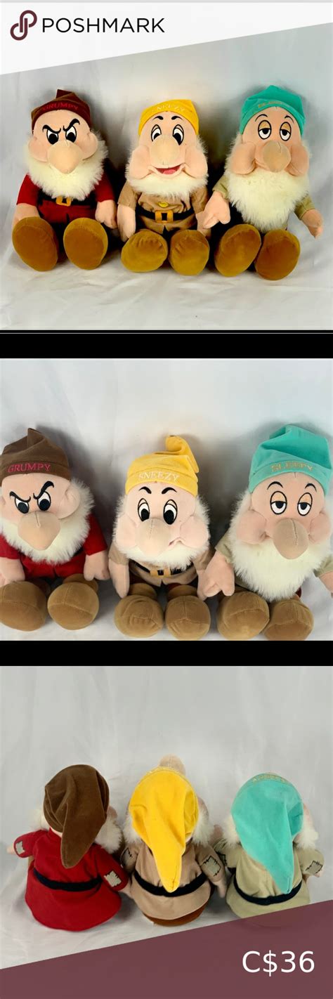 Lot Of 3 Disney The Seven Dwarves Plushies Grumpy Sneezy And Sleepy