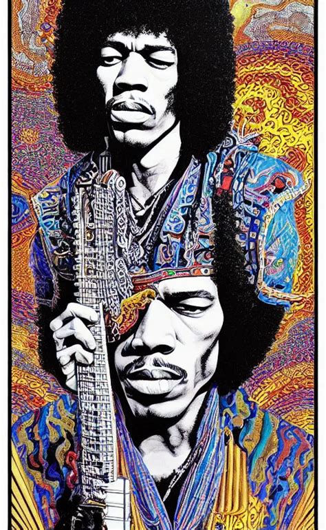 An Awesome Jean Giraud Graphic Art Of Jimi Hendrix In Stable