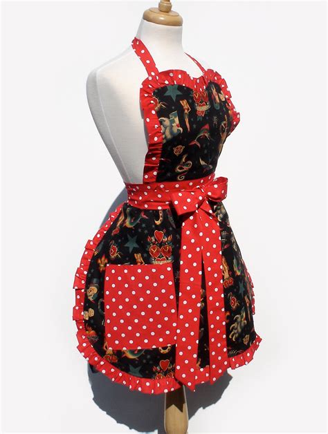 Apron Vintage Tattoo Art Polka Dot Retro Inspired Full Apron Free