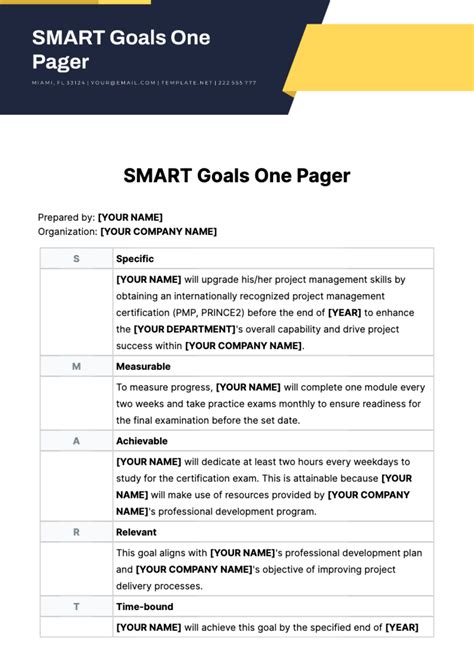 Free SMART Goals One Pager Template to Edit Online