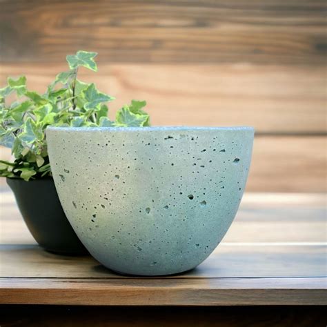 Vaso Cachepot R Stico Concreto Pigmentado Cuia P Elo