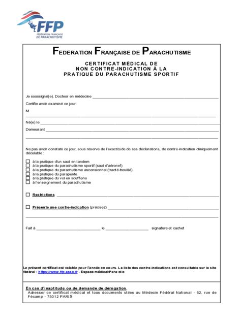 Remplissable En Ligne CERTIFICAT MDICAL DE NON CONTRE INDICATION Fax