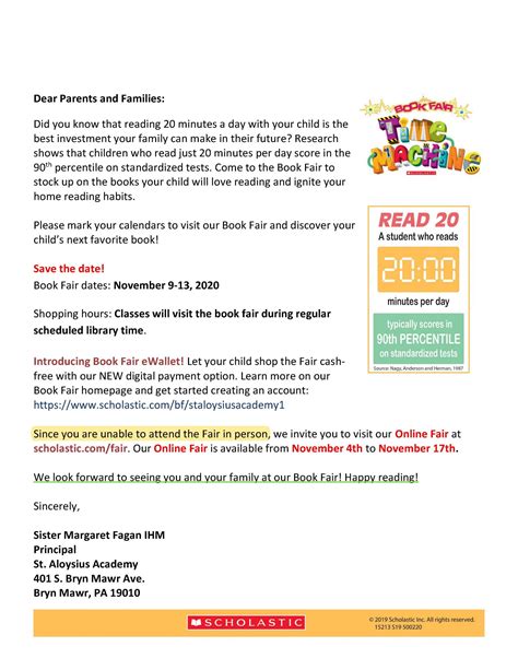 Book Fair Principal Letter 2020 St Aloysius Academy For Boys And Co Ed