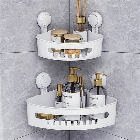 Leverloc Corner Shower Caddy Suction Cup Shower Shelf No Drilling