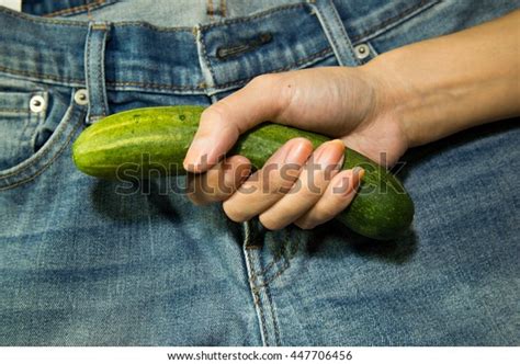 Woman Hand Holding Green Cucumberlike Penis Stock Photo Edit Now