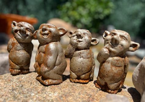 Four Nude Ogres Rust Aged Silver Original Hand Made Sculptured