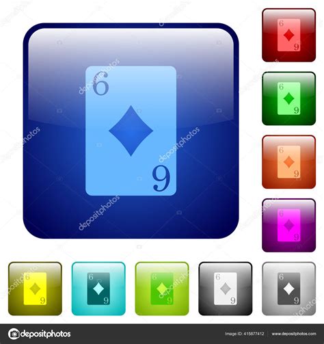 Six Diamonds Card Icons Rounded Square Color Glossy Button Set Stock