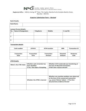 Fillable Online Acquirer Submission Form Revised Npci Fax Email Print