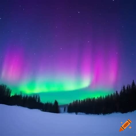 Northern Lights Over Snowy Landscape On Craiyon