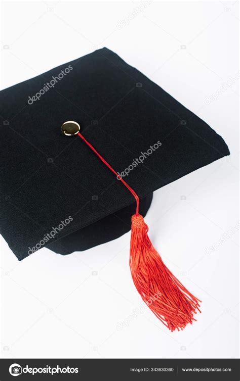 Black Graduation Cap Red Tassel Isolated White Stock Photo by ...