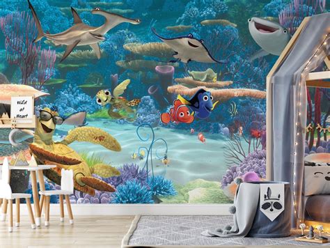 Nemo and Dory Wall Mural Finding Nemo Wallpaper Nursery Decor Children ...