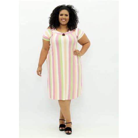 Vestido Malha Listrado Plus Size