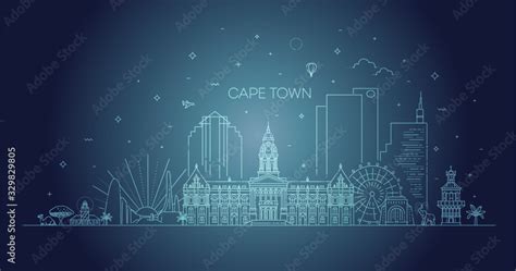 South Africa, Cape Town architecture line skyline illustration Stock Vector | Adobe Stock