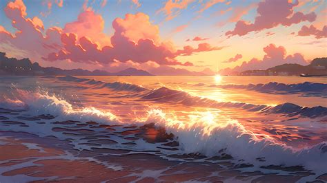 Seascape Sunset Art Desktop Wallpaper - Download in HD & 4K