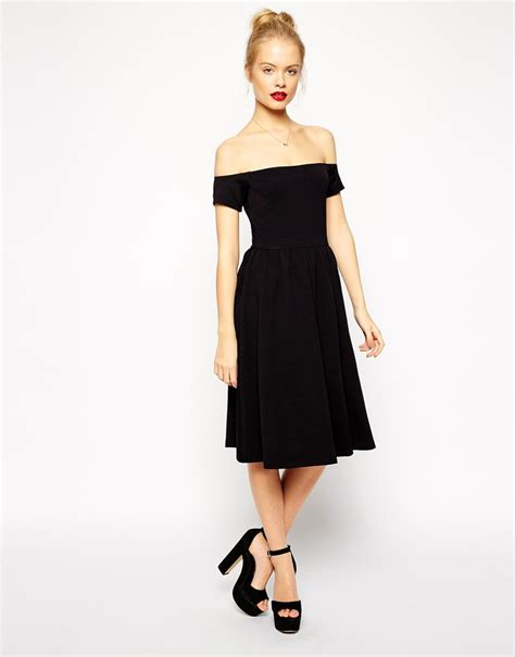 Asos Collection Midi Bardot Skater Dress In Texture 45 Asos Lookastic