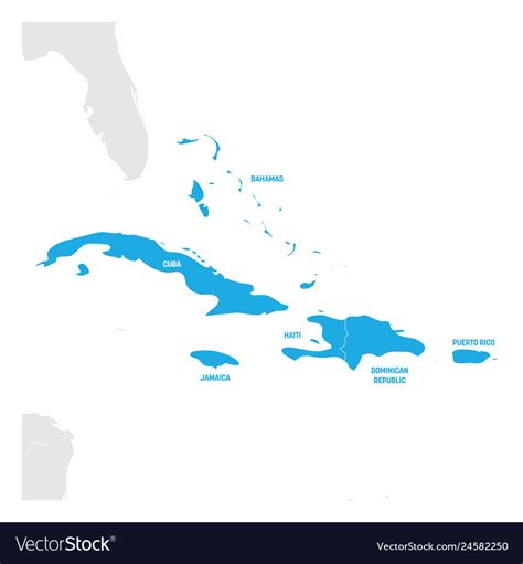 Caribbean region map of countries in caribbean Vector Image