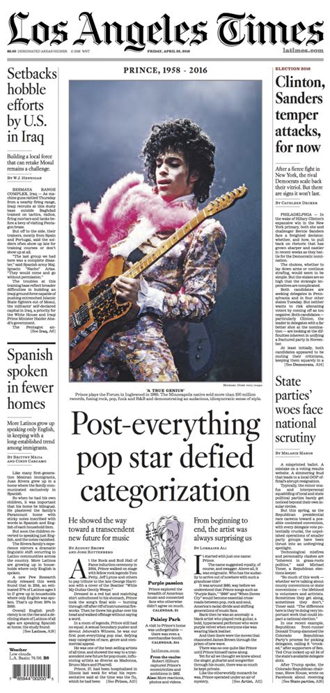 Remembering Prince 10 Newspaper Front Pages From Around The World Ad Age