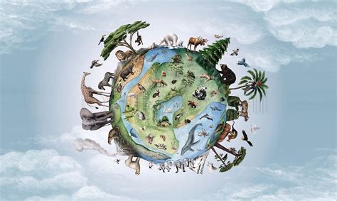 Animals wall mural of planet Earth. Kids, nursery wallpapers