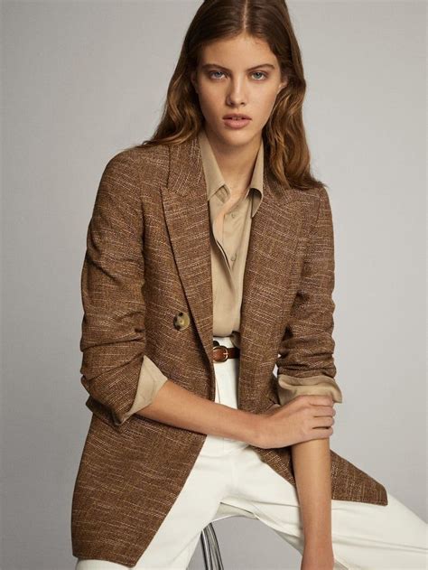 Textured Wool Cotton False Double Breasted Blazer Women Massimo