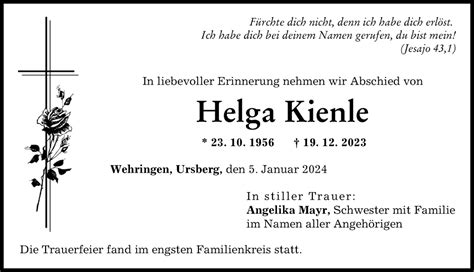 Traueranzeigen von Helga Kienle Allgäuer Zeitung