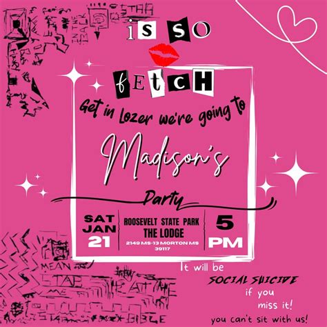 Mean Girls Inspired Printable Birthday Invitation Flyer Etsy