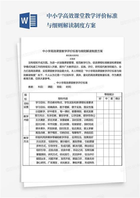 中小学高效课堂教学评价标准与细则解读制度方案word模板下载编号lvxxnndg熊猫办公