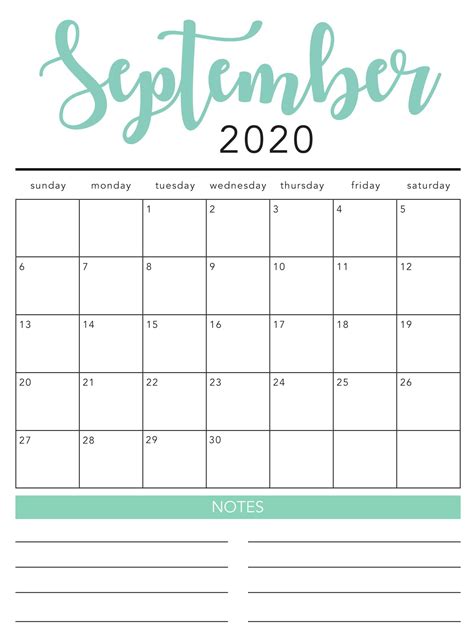 Free 17+ 2020 September Calendar Printable Template PDF Word Excel ...