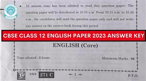 Cbse Class 12 English Paper Answer Key 2023 And Question Paper Download Pdf