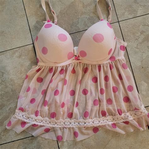 Pink Polka Dot Betsey Johnson Lingerie Top Size Depop