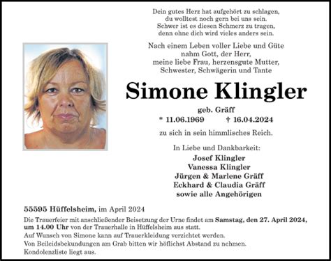 Traueranzeigen Von Simone Klingler Rz Trauer De