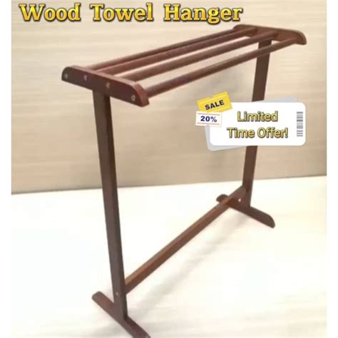 READY STOCK Wooden Towel Rack Wood Simple Solid Wood Hanger Penyidai