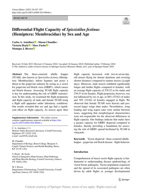 Differential Flight Capacity Of Spissistilus Festinus Hemiptera