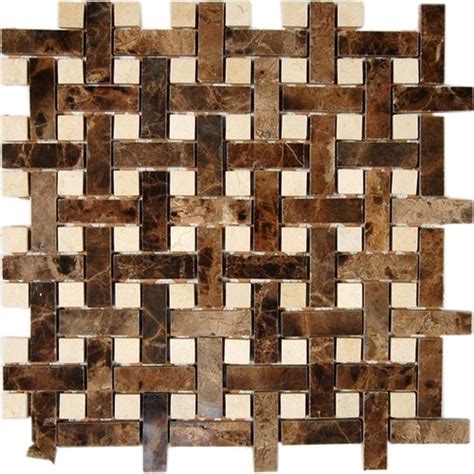 Basket Weave Dark Emperador 1 2x2 With Crema Marfil Dot 1 2x1 2 Stone