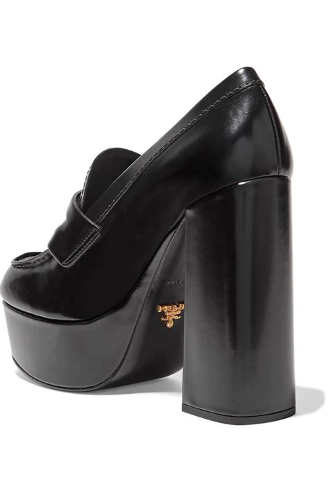 Prada Leather Platform Loafers In Black Lyst