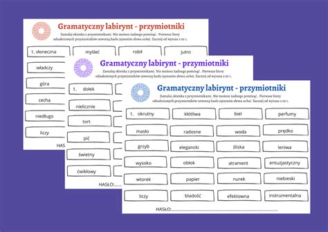 Gramatyczny labirynt PRZYMIOTNIKI przymiotnik części mowy karta